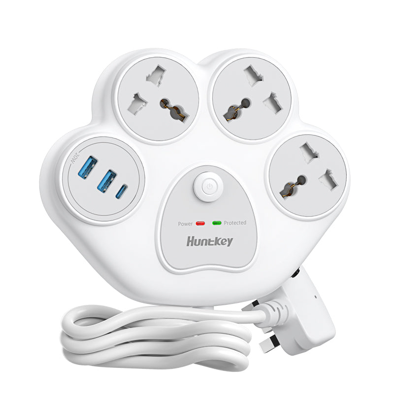Huntkey Charge Station F20: 6-in-1 Power Strip with 3 AC Outlets, 2 USB-A, 1 USB-C (PD 20W), Surge Protection, Flame-Retardant Design (1.5M)