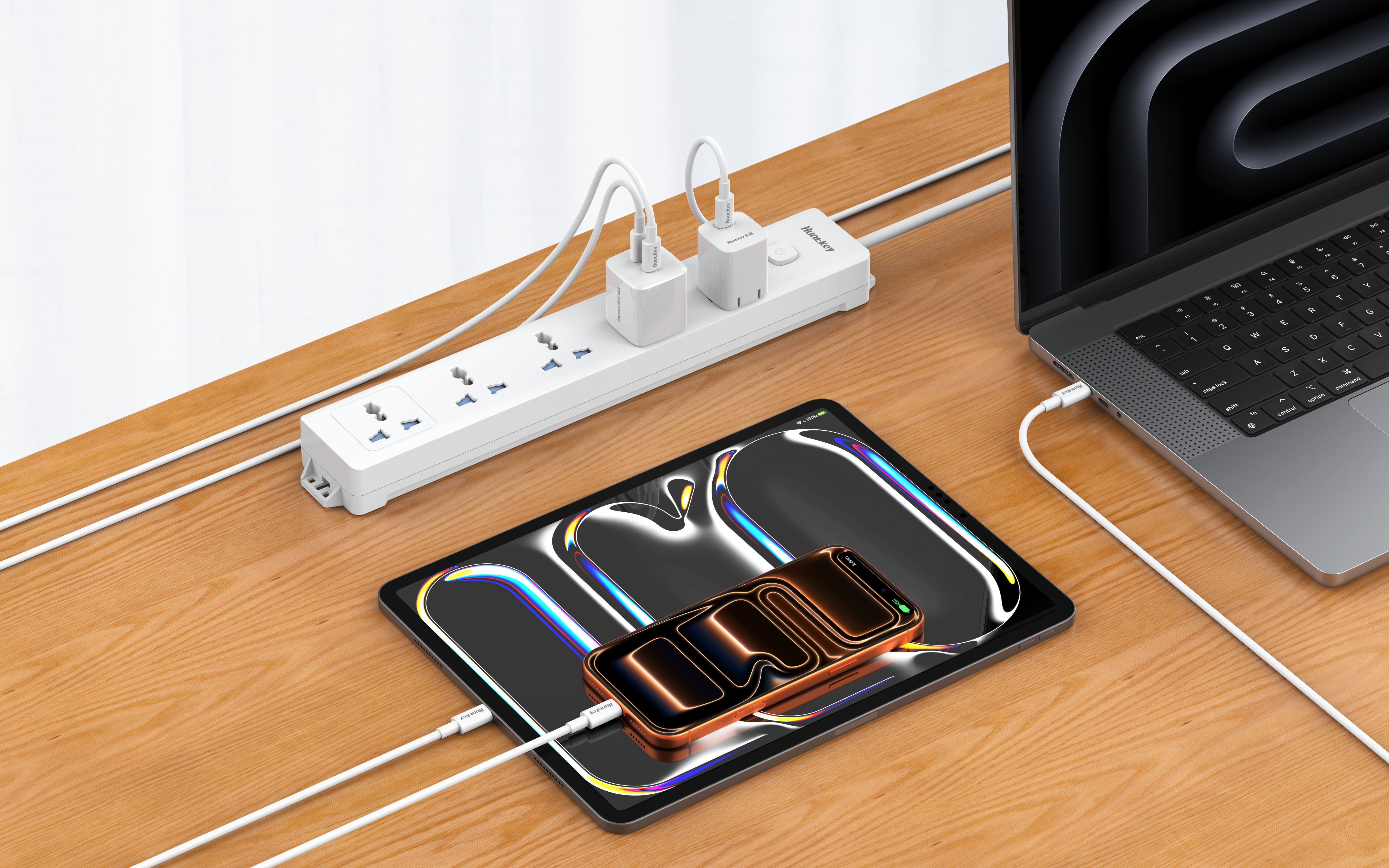 شريط طاقة Huntkey DMB501، 5 مقابس عالمية، سلك تمديد ثقيل 5 أمتار، لوحة طاقة متعددة المقابس مع حماية من التيار الزائد، هيكل مقاوم للهب، تصميم للتثبيت على الحائط