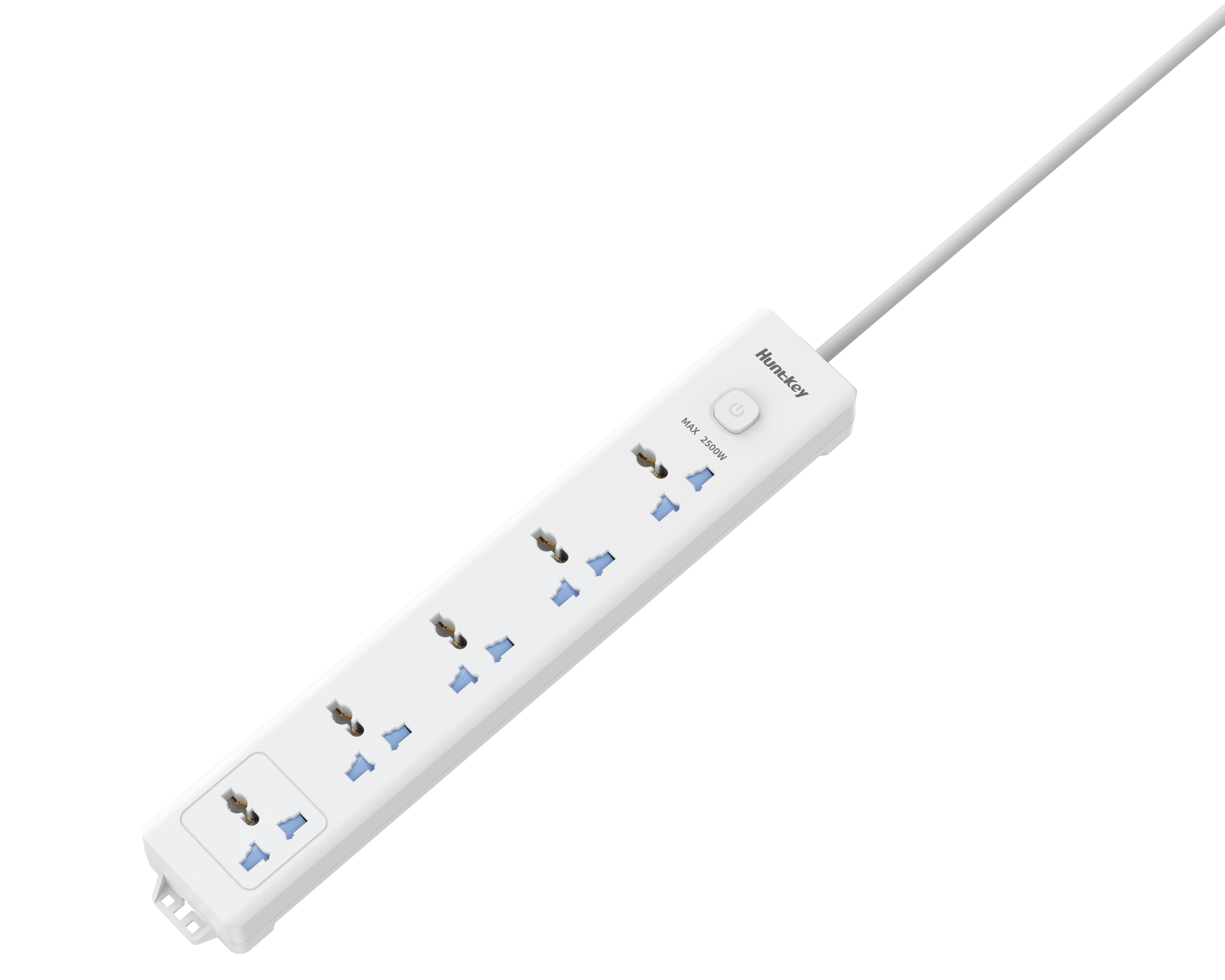 شريط طاقة Huntkey DMB501، 5 مقابس عالمية، سلك تمديد ثقيل 5 أمتار، لوحة طاقة متعددة المقابس مع حماية من التيار الزائد، هيكل مقاوم للهب، تصميم للتثبيت على الحائط