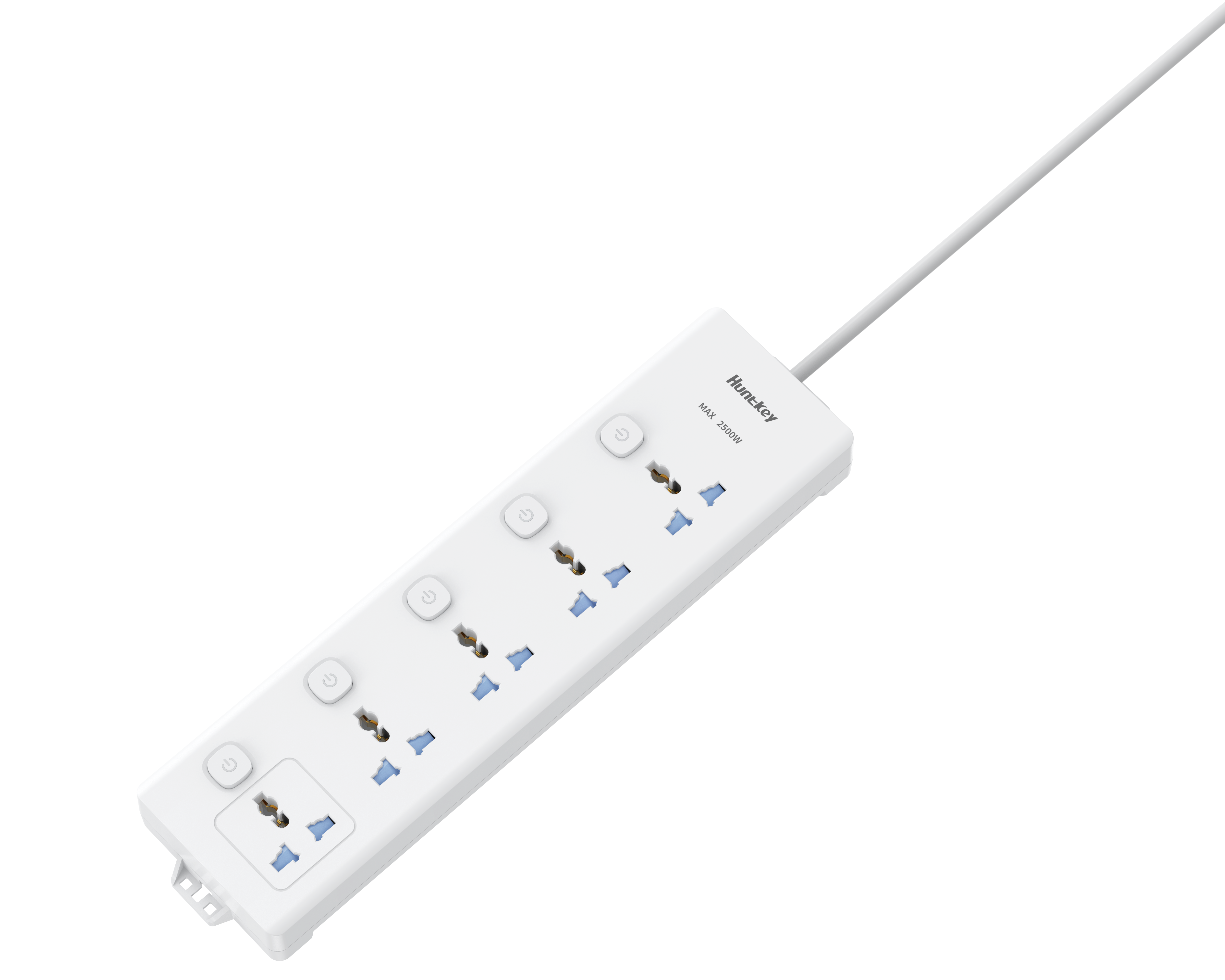 Huntkey DMC502 Power Strip with Individual Switches, 5 Universal Sockets, 3M Heavy-Duty Extension Cable, Surge Protection Multi Plug Board, Flame-Retardant Housing, Wall Mount Design