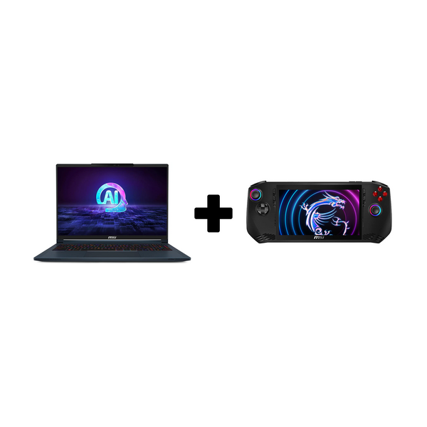 (MSI Stealth 16 AI Studio A1VGG-040AE Laptop 16” QHD- 2K- 240Hz-Core Ultra 9 185H- 32GB LPDDR5- 1TB SSD- RTX 4070 8GB- Win11) With (MSI Claw A1M - 039AE  – 7" FHD IPS, 120Hz, Core Ultra 5 135H, 16GB RAM, 512GB SSD, Intel Arc, Windows 11 Home)