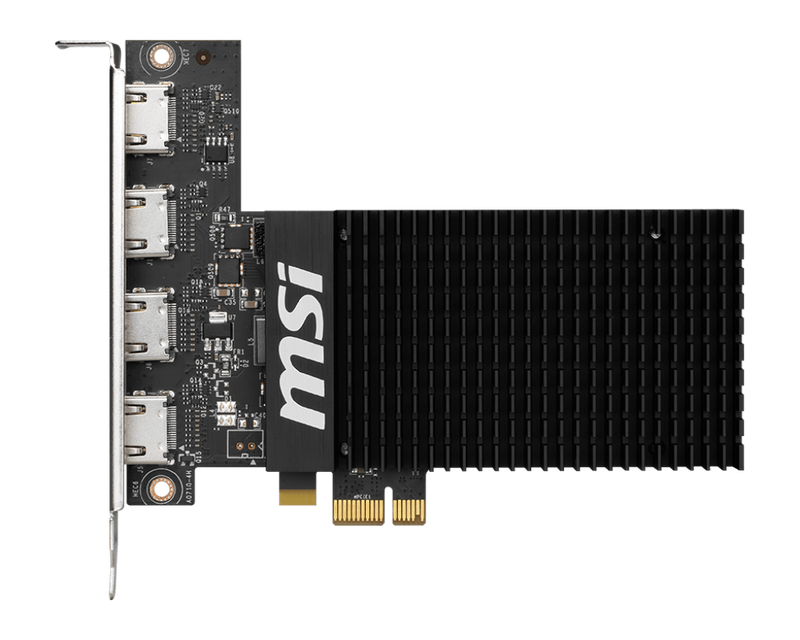 MSI GeForce GT 710 2GD3H 4HDMI Graphic Card - NVIDIA GeForce GT 710 GPU, 2GB DDR3 64-bit Memory, PCI Express Gen 2.0 x1 Interface, Upto 954 MHz