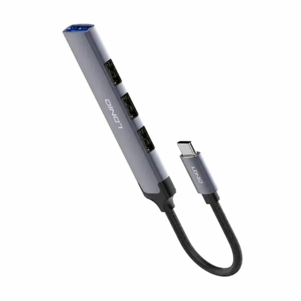 LDNIO DS-34U 4-in-1 USB-C Hub Adapter with 1×USB 3.0 & 3×USB 2.0 Ports, 5Gbps High-Speed Data Transfer, Type-C Multiport Docking Station for Laptop, MacBook, Tablet & USB-C Devices