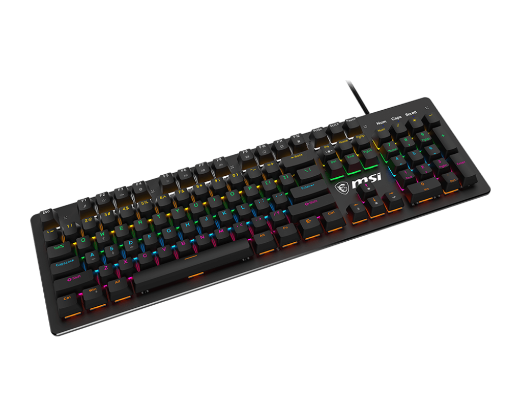لوحة مفاتيح ألعاب MSI FORGE GK300 – مفاتيح ميكانيكية زرقاء، إضاءة ملونة بتسع أوضاع، مقاومة لتداخل ضغط 26 مفتاح، سلك USB