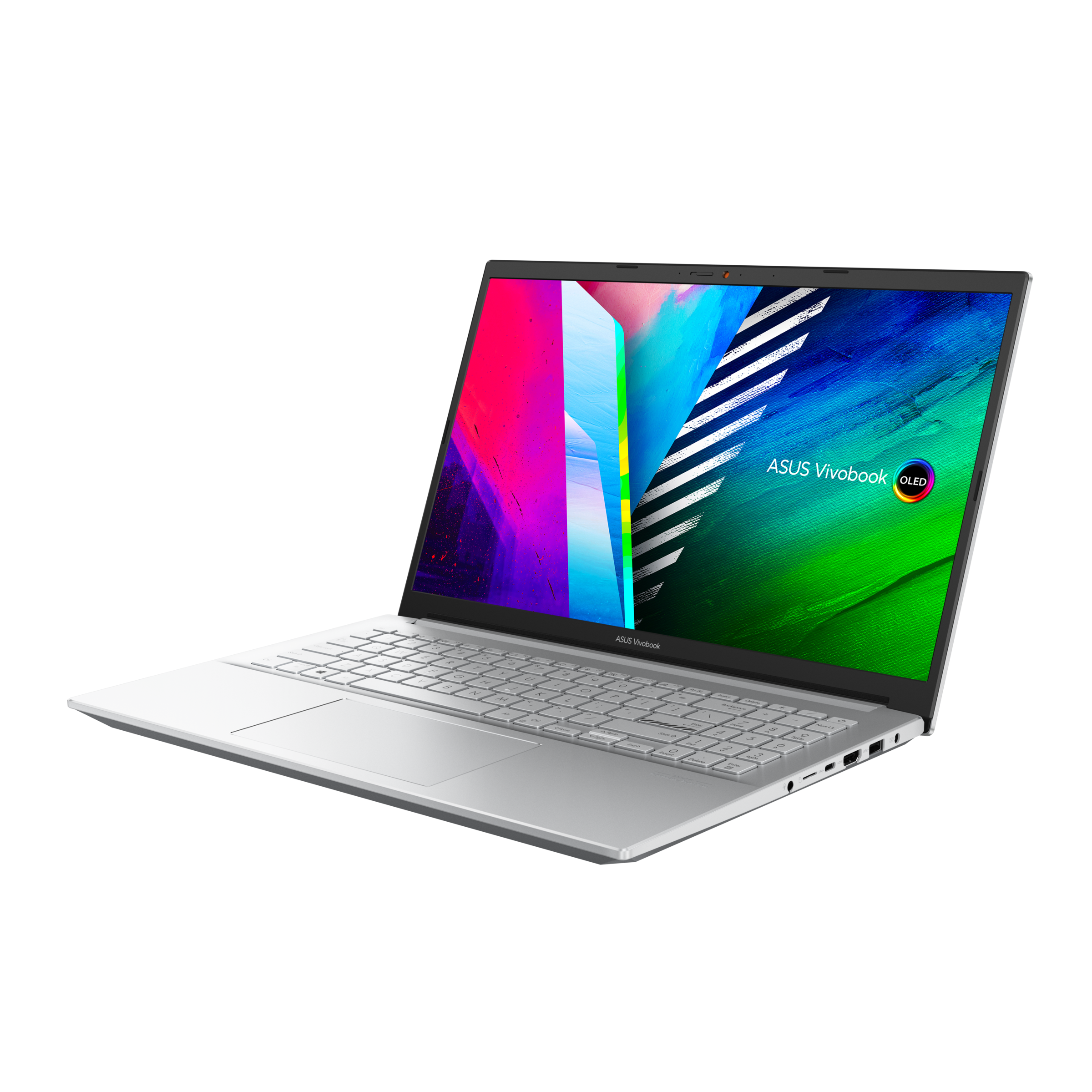 لابتوب ASUS Vivobook Pro 15 OLED M3500QC بشاشة 15.6 بوصة FHD - معالج Ryzen 5-5600H - ذاكرة وصول عشوائي (RAM) سعة 8 جيجابايت - قرص SSD سعة 512 جيجابايت - بطاقة رسومات RTX 3050 سعة 4 جيجابايت - نظام تشغيل Windows 11 (فضي رائع)