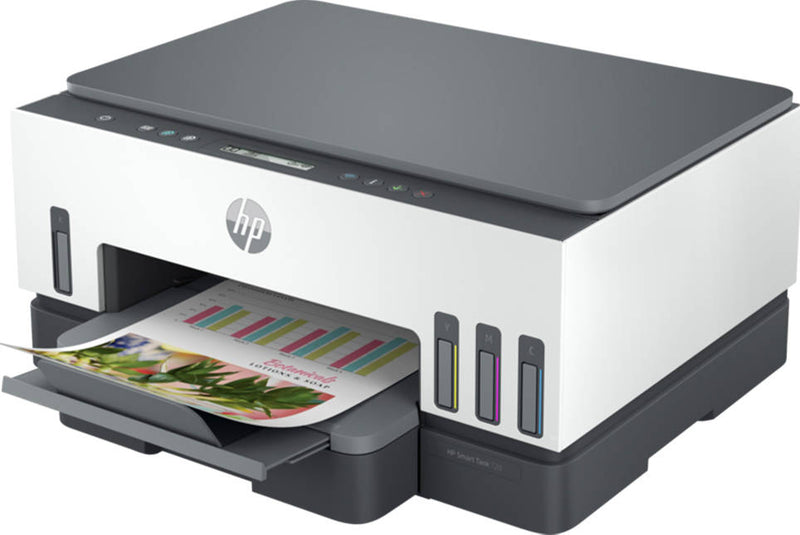 HP Smart Tank 720 All-In-One Printer, Print / Copy / Scan, Wireless Functions, Up To 15ppm Print Speed, 1200 DPI, 250 Sheets Input Capacity, Wifi & Bluetooth Connectivity, White - Gray