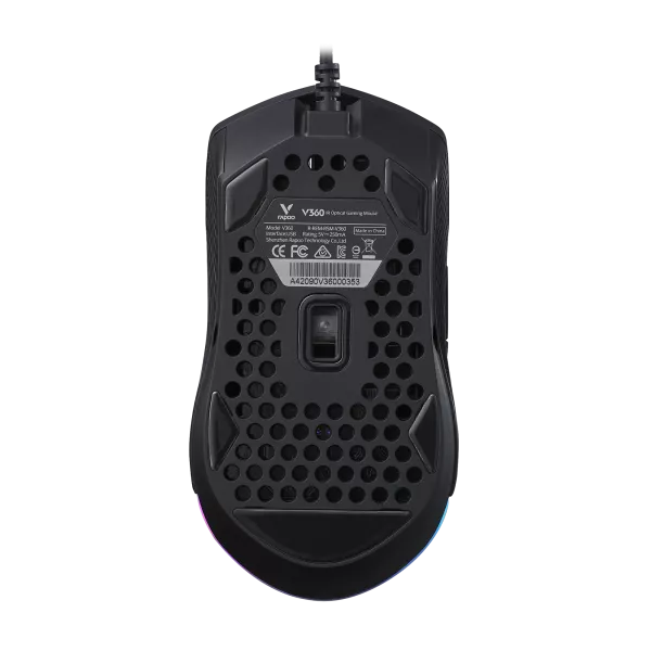 Rapoo V360 IR Optical Gaming Mouse – 6200 DPI, 1000 Hz, 7 Programmable Buttons, RGB Lighting, Onboard Memory, Ergonomic Design