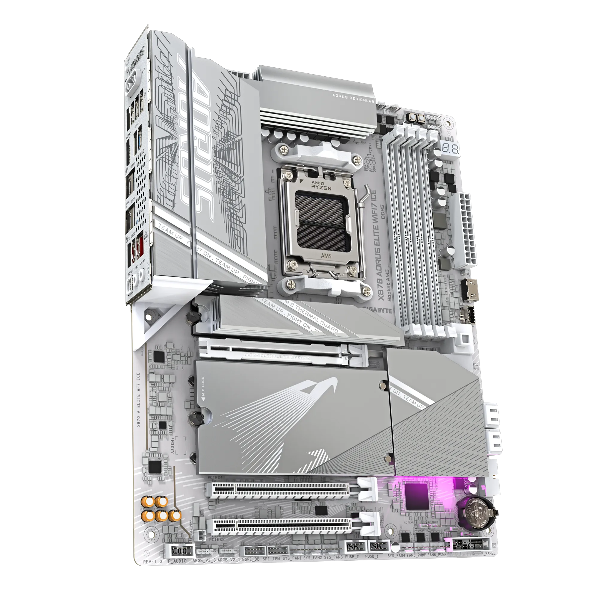 لوحة أم GIGABYTE X870 AORUS ELITE WIFI7 ICE ATX - AMD AM5، DDR5، PCIe 5.0، Quad M.2، USB4، Wi-Fi 7، 2.5GbE LAN، EZ-Latch، Smart Fan 6
