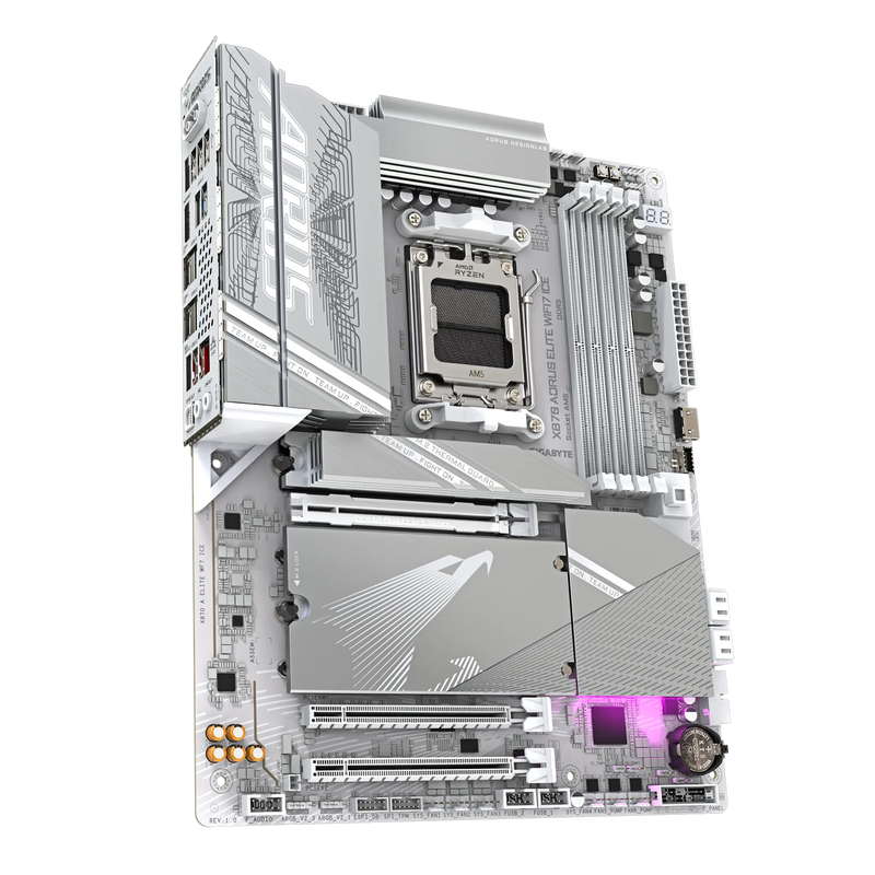 GIGABYTE X870 AORUS ELITE WIFI7 ICE ATX Motherboard – AMD AM5, DDR5, PCIe 5.0, Quad M.2, USB4, Wi-Fi 7, 2.5GbE LAN, EZ-Latch, Smart Fan 6