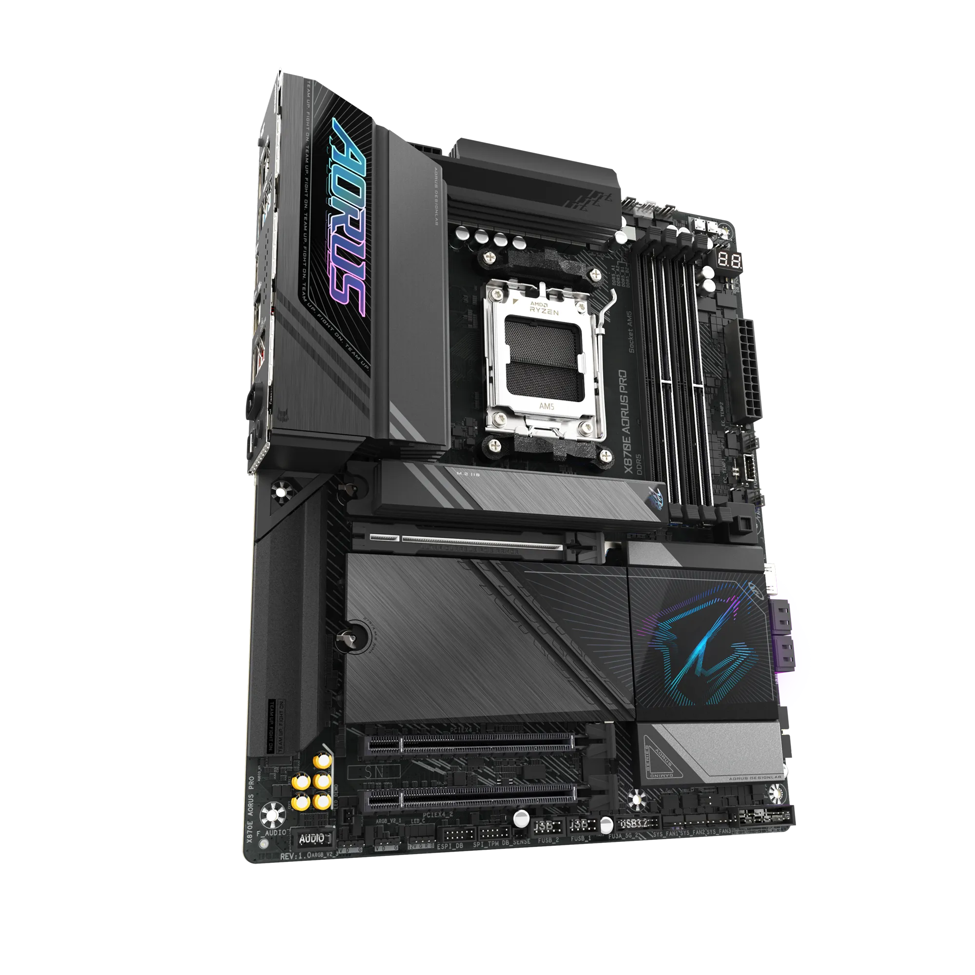لوحة أم GIGABYTE X870E AORUS PRO ATX - AMD AM5، DDR5، PCIe 5.0، Quad M.2، USB4، Wi-Fi 7، 2.5GbE LAN، EZ-Latch، Smart Fan 6