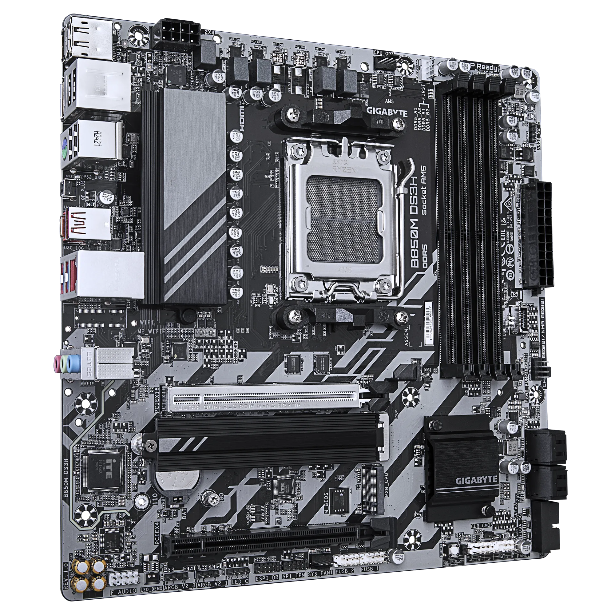 لوحة أم GIGABYTE B850M DS3H mATX - AMD AM5، DDR5، PCIe 5.0، منفذا M.2، USB-C، شبكة LAN بسرعة 2.5 جيجابت، EZ-Latch، Smart Fan 6