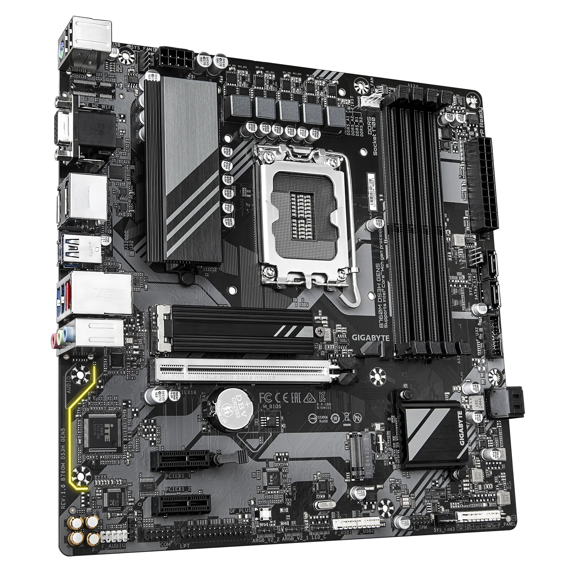 Gigabyte B760M-DS3H GEN5 mATX Motherboard – LGA 1700 for 12th-14th Gen Intel, DDR5, PCIe 5.0 x16, Dual M.2, USB-C, 2.5Gb LAN, Q-FLASH Plus