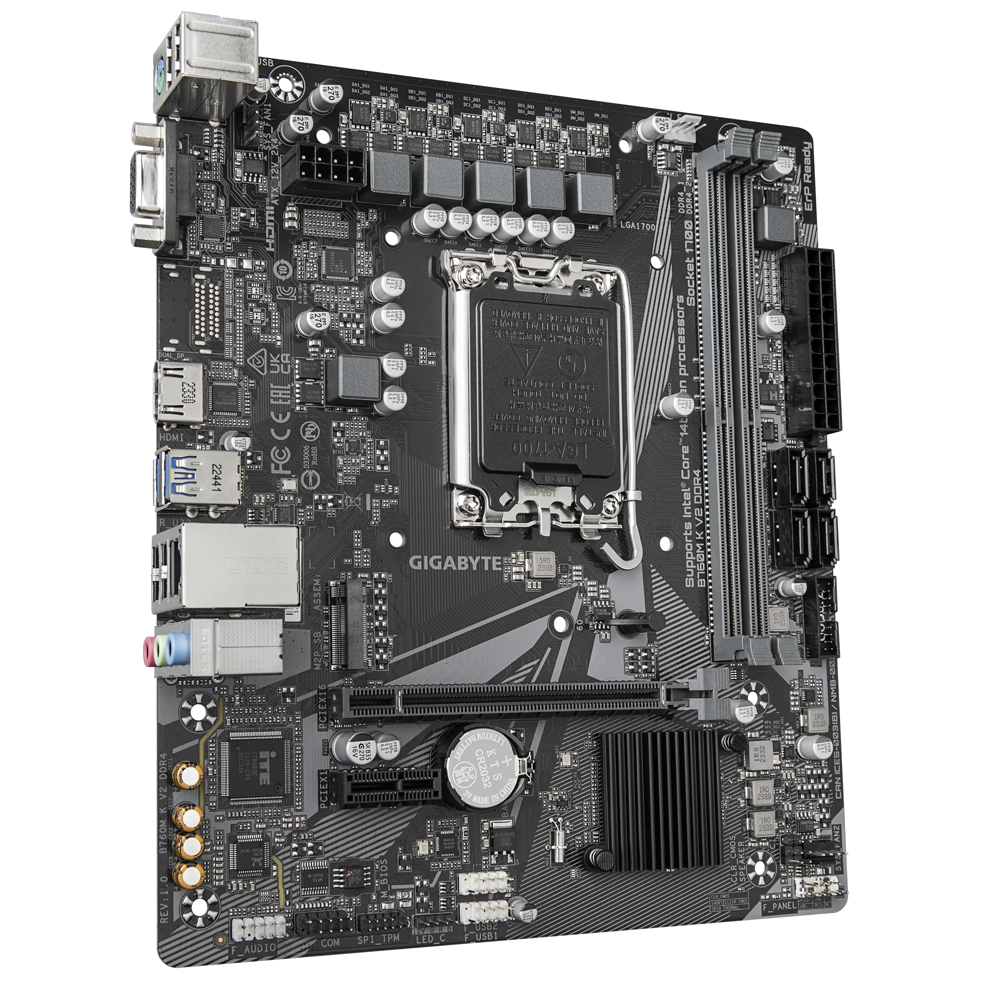 لوحة أم GIGABYTE B760M K V2 DDR4 Micro-ATX - مجموعة شرائح Intel B760، مقبس LGA1700، وحدتا ذاكرة DDR4 DIMM، PCIe 4.0، شبكة LAN GbE، تقنية Smart Fan 6