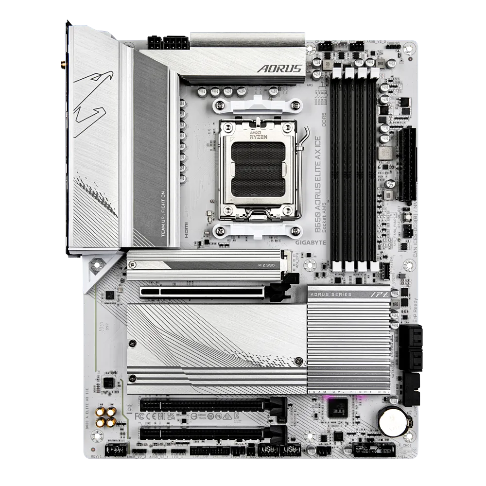 Gigabyte B650 AORUS ELITE AX ICE ATX Motherboard – AM5 (Ryzen 7000–9000), DDR5, PCIe 5.0 x4 M.2, Wi-Fi 6E, 2.5 GbE, USB-C 20 Gb/s, Q-Flash Plus