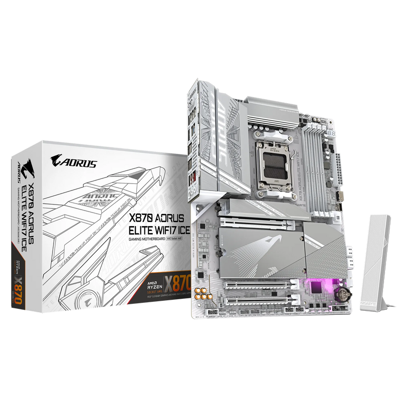 GIGABYTE X870 AORUS ELITE WIFI7 ICE ATX Motherboard – AMD AM5, DDR5, PCIe 5.0, Quad M.2, USB4, Wi-Fi 7, 2.5GbE LAN, EZ-Latch, Smart Fan 6