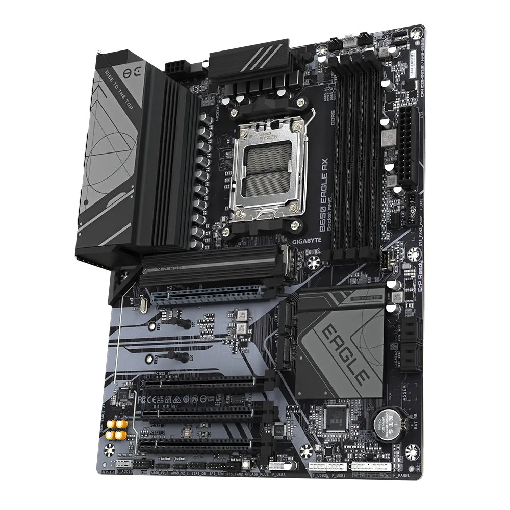 لوحة أم GIGABYTE B650 EAGLE AX - AM5، DDR5، PCIe 5.0، Wi-Fi 6E، 12+2+2 VRM، 3× M.2، USB 3.2 Gen2، Smart Fan 6، Q-Flash Plus، ATX