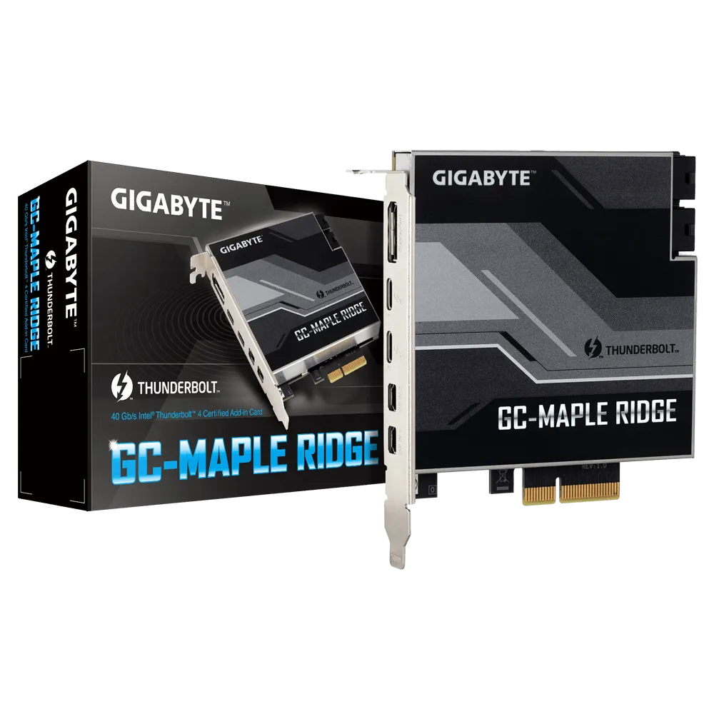 GIGABYTE GC‑MAPLE RIDGE rev 1.0 PCIe 3.0 x4 Thunderbolt 4 Add‑in Card – Dual USB‑C Ports, 40 Gb/s, 8K DisplayPort 1.4, 97 W Power Delivery