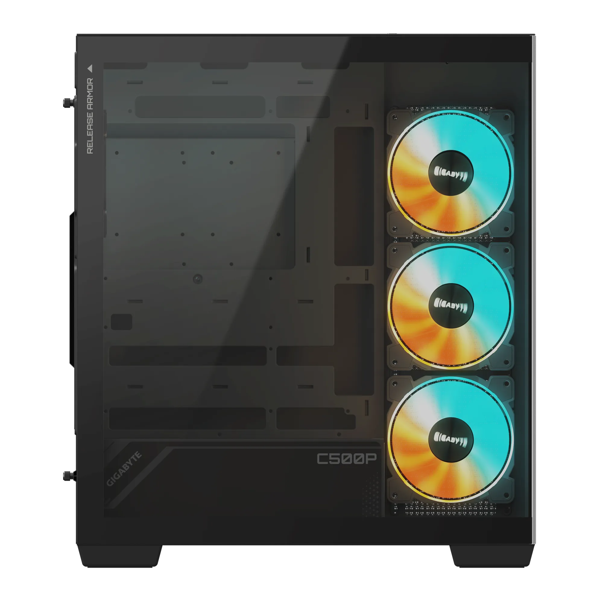 GIGABYTE C500 Panoramic Stealth Mid‑Tower PC Case – 270° Tempered Glass, ARGB Fans, USB‑C Gen2, Vertical GPU, Optimized Airflow