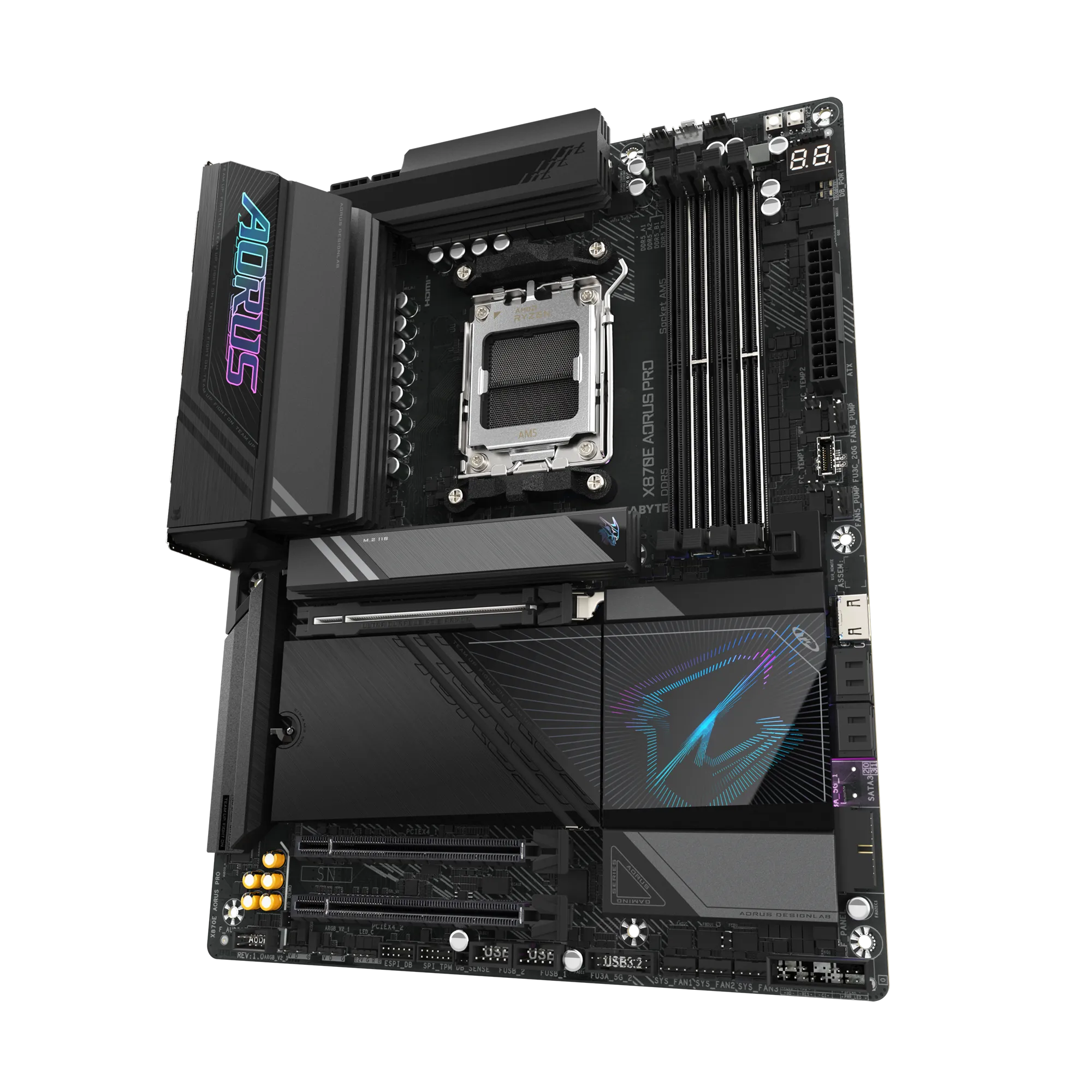 GIGABYTE X870E AORUS PRO ATX Motherboard – AMD AM5, DDR5, PCIe 5.0, Quad M.2, USB4, Wi-Fi 7, 2.5GbE LAN, EZ-Latch, Smart Fan 6