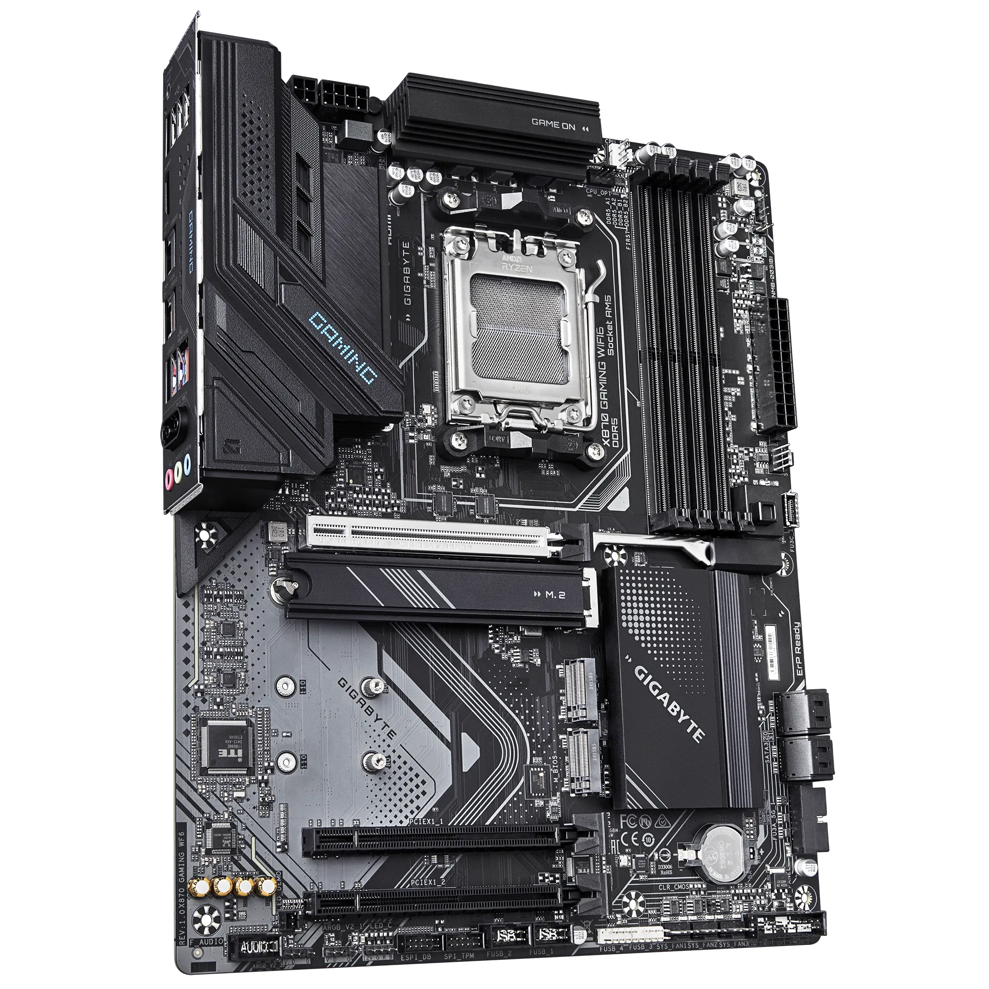 لوحة أم GIGABYTE X870 GAMING WIFI6 ATX - AMD AM5، DDR5، PCIe 5.0، USB4، Wi-Fi 6، شبكة LAN 2.5GbE، EZ-Latch، حماية حرارية M.2