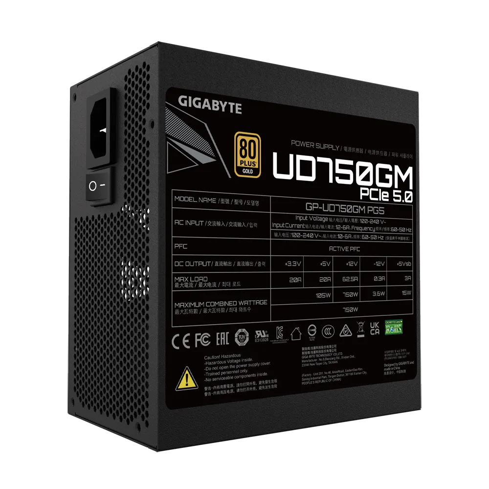 GIGABYTE GP-UD750GM PG5 PSU – 750W, ATX 3.0, PCIe Gen5 Ready, 80+ Gold, Fully Modular, Compact Design
