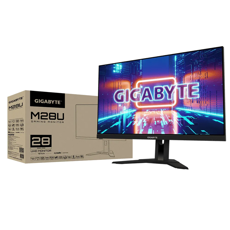 GIGABYTE M28U 28" 4K UHD Gaming Monitor – 3840×2160 IPS, 144Hz, 1ms GTG, HDMI 2.1, 94% DCI-P3, HDR400, KVM, FreeSync Premium Pro