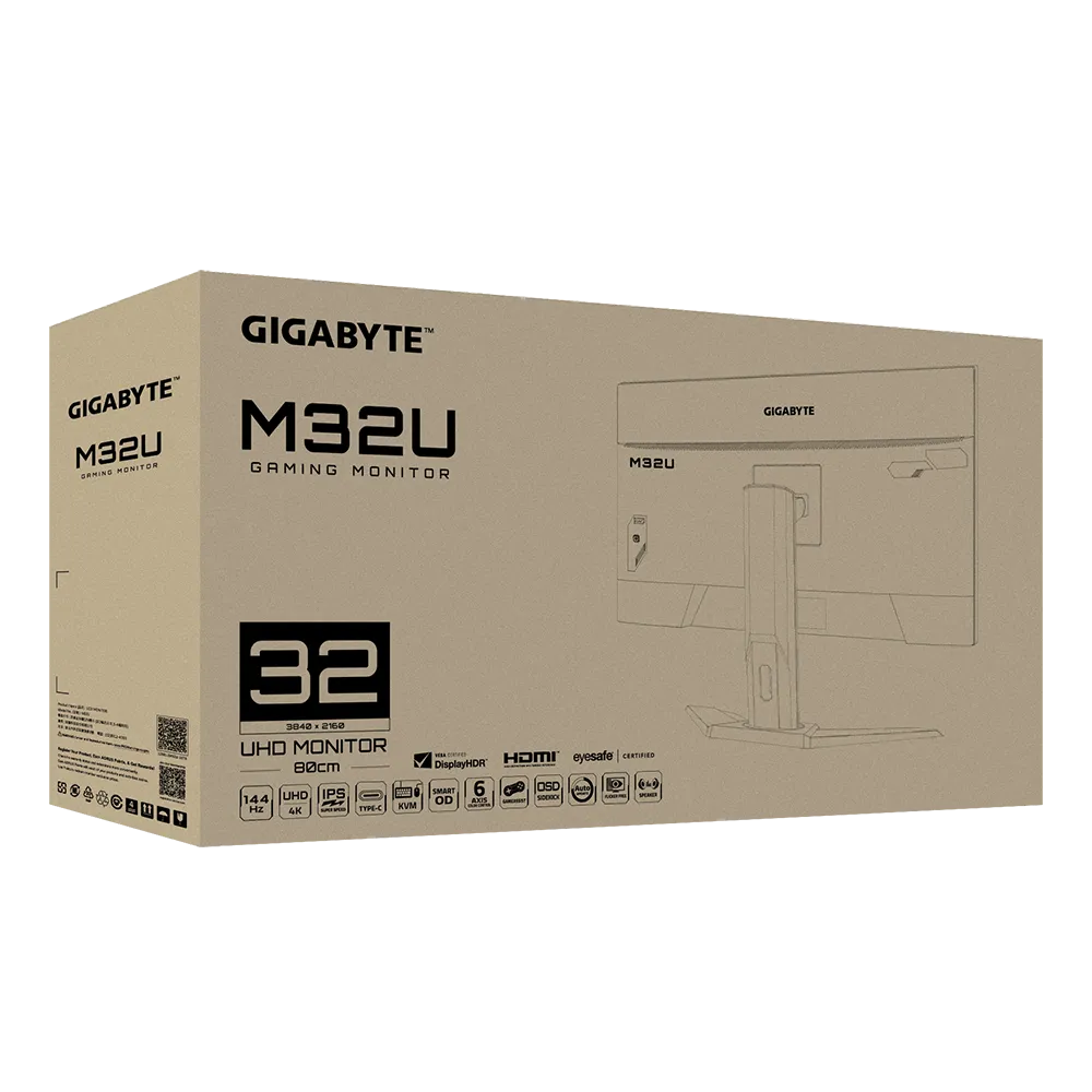 GIGABYTE M32U 32″ 4K 144 Hz IPS Gaming Monitor – HDMI 2.1, 1 ms MPRT, 90% DCI‑P3, Built‑In KVM & USB‑C Hub, HDR400