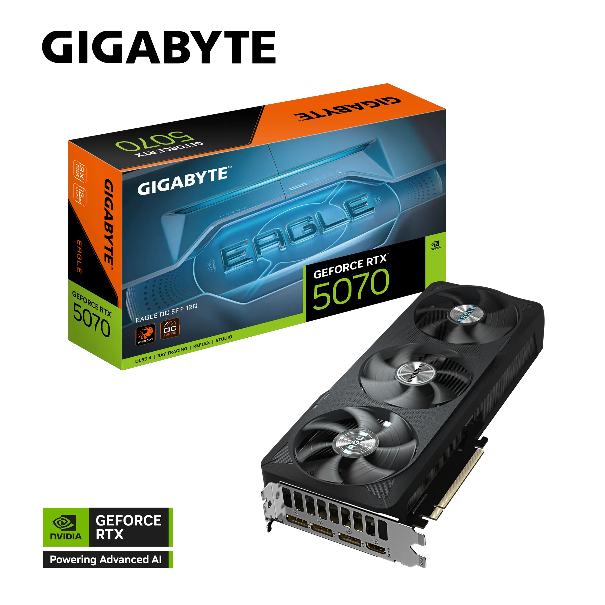 بطاقة رسومات GIGABYTE GeForce RTX 5070 EAGLE OC SFF سعة 12 جيجابايت GDDR7 PCIe 5.0 - GV-N5070EAGLE-OC-12GD