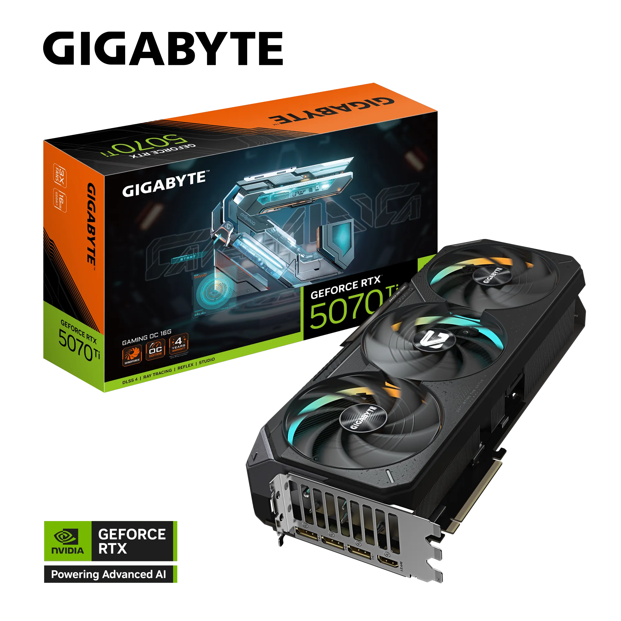 بطاقة رسومات Gigabyte RTX 5070 Ti GAMING OC 16G - ذاكرة GDDR7 سعة 16 جيجابايت، وتردد 2,588 ميجاهرتز، ومنفذ PCIe 5.0، ونظام WINDFORCE ثلاثي المراوح، ونظام BIOS مزدوج