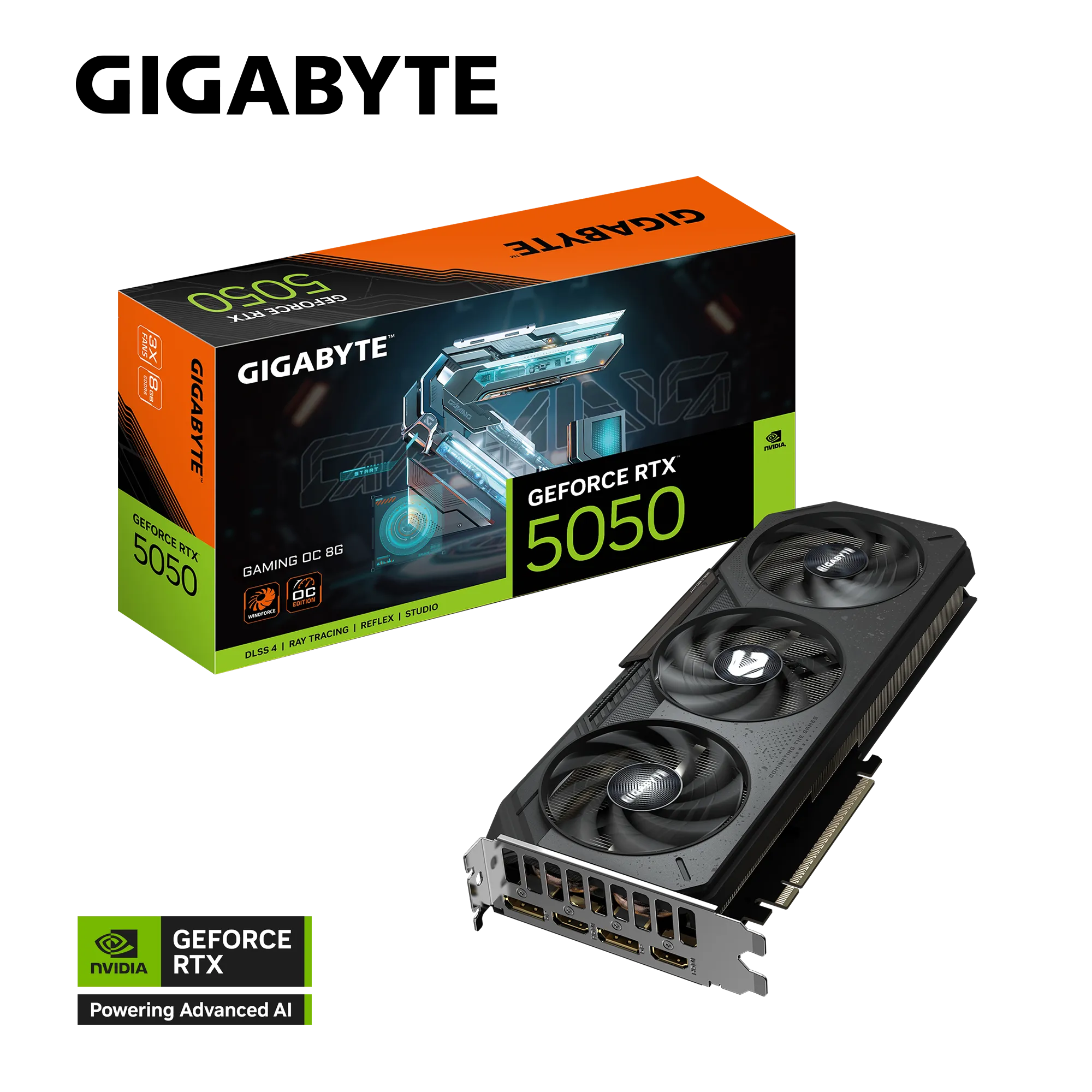 GIGABYTE GeForce RTX 5050 GAMING OC 8G – 8 GB GDDR6, 128-bit, PCIe 5.0, 2632 MHz Boost, 2×DP 2.1b + 2×HDMI 2.1b, DLSS 4 & Ray Tracing