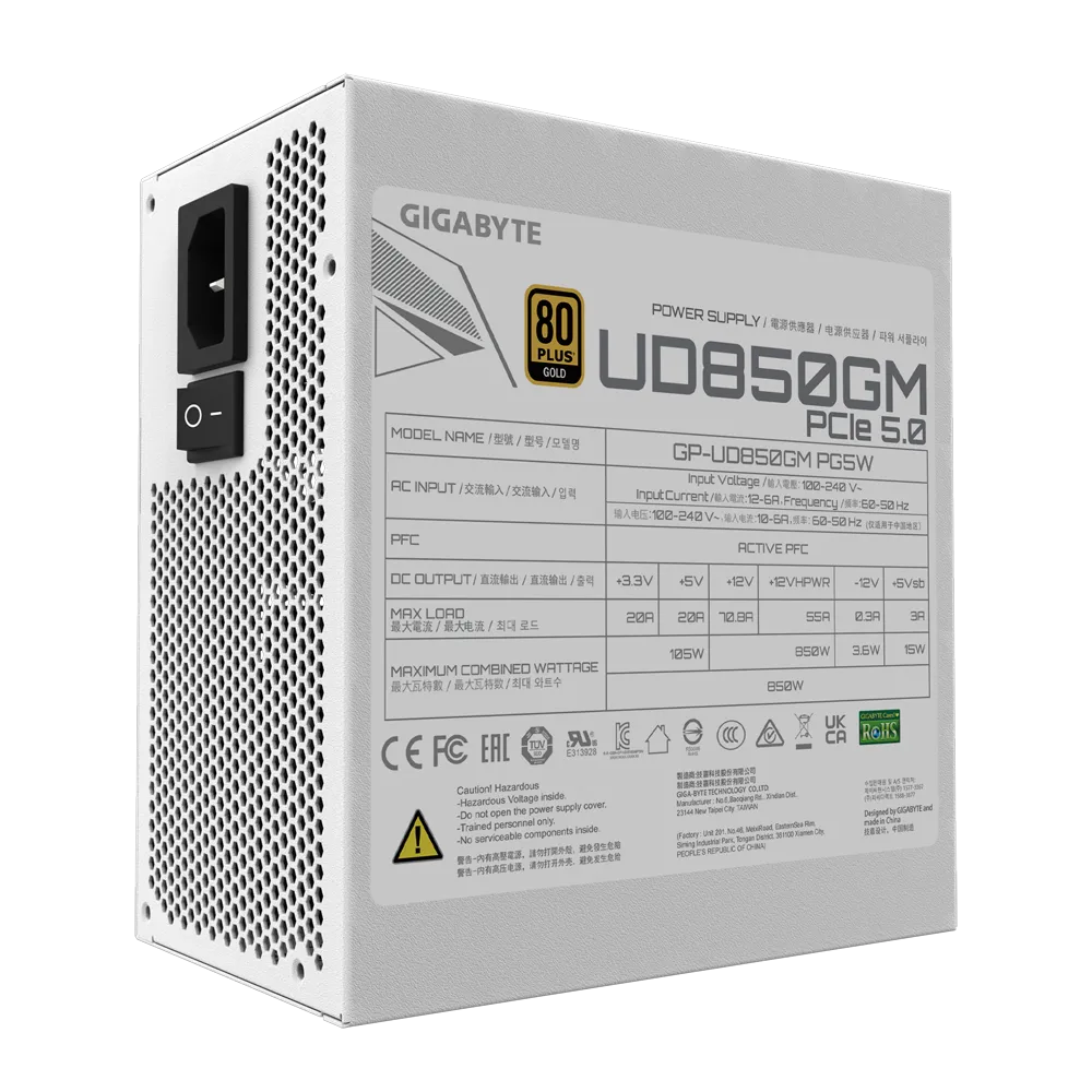 GIGABYTE UD850GM PG5W 850W 80 PLUS Gold Power Supply - PCIe 5.0 Ready, Fully Modular