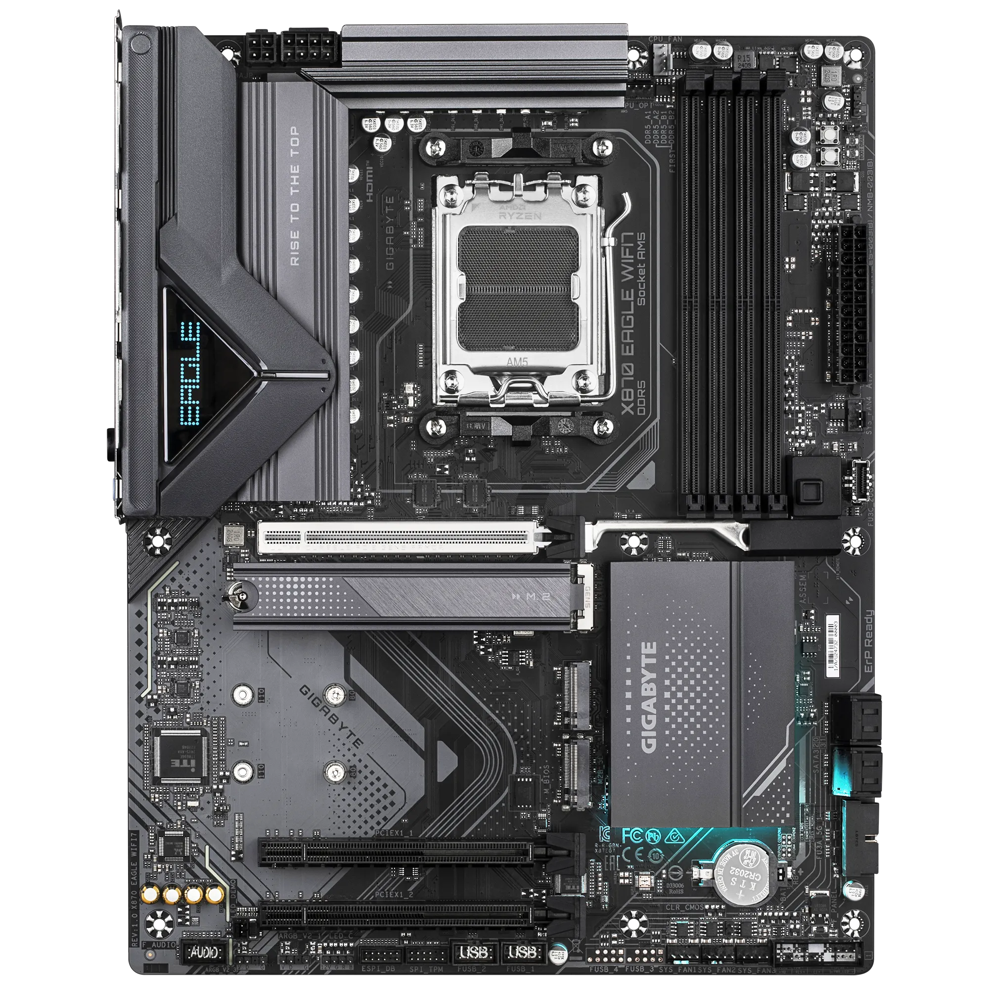 لوحة أم GIGABYTE X870 EAGLE WIFI7 - AM5، DDR5، PCIe 5.0، Wi-Fi 7، USB4، 14+2+2 VRM، 3× M.2، EZ-Latch، 2.5GbE LAN، ATX