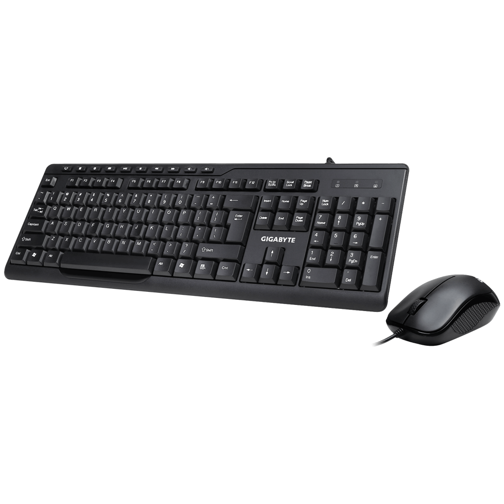 مجموعة لوحة المفاتيح والماوس السلكية GIGABYTE KM6300 - تصميم نحيف، 10 مفاتيح وسائط متعددة، ماوس بصري بدقة 1000 نقطة في البوصة