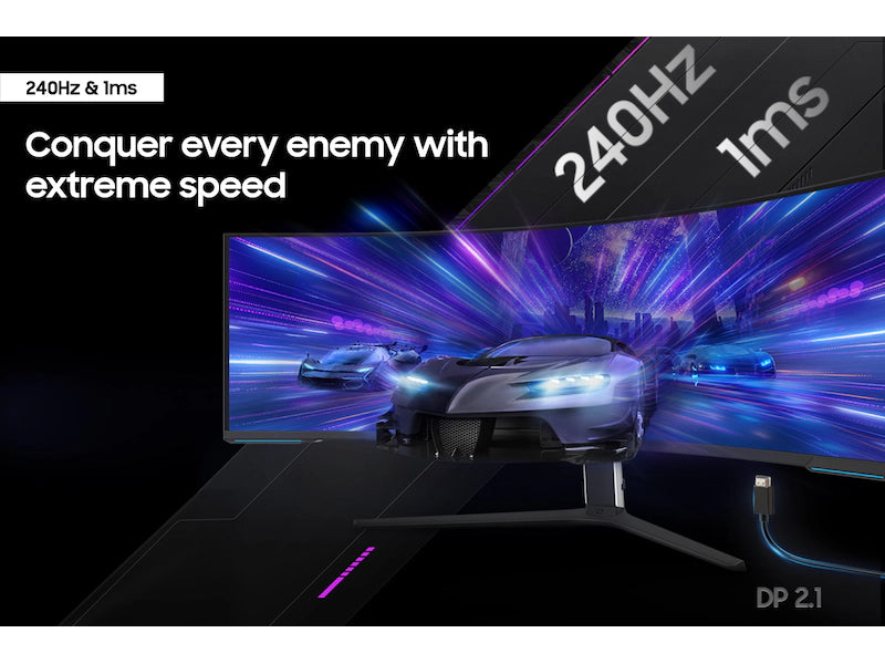 Samsung 57″ Odyssey Neo G9 – Dual UHD 7680×2160, 240 Hz, 1 ms, Quantum Mini-LED, 1000R Curve, HDR1000, DP 2.1 / HDMI 2.1