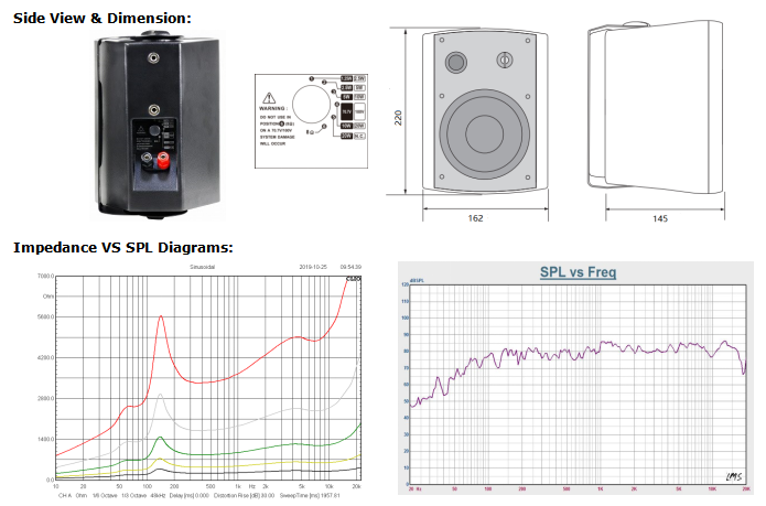 CMX WSK-420CS 4" 2-Way Wall Mount Speaker – 20W/10W/5W/2.5W 100V/70V/8Ω, ABS Enclosure, Metal Grille, Quick Installation