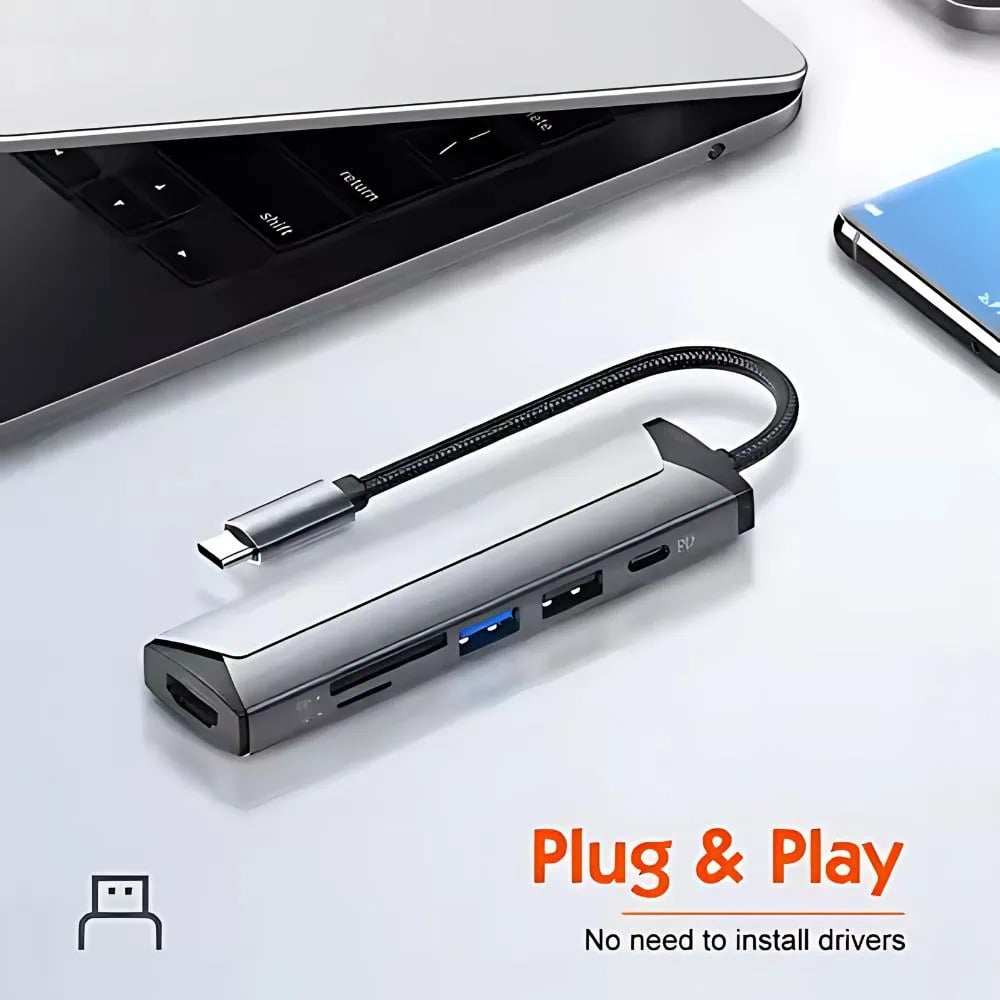 محطة إرساء متعددة الوظائف LDNIO DS-56H بمنفذ USB-C مع شحن PD بقوة 100 واط، منفذ HDMI، USB 2.0، قارئ بطاقات SD وTF، محول Type-C إلى منافذ متعددة لأجهزة اللابتوب، ماك بوك، التابلت وأجهزة USB-C