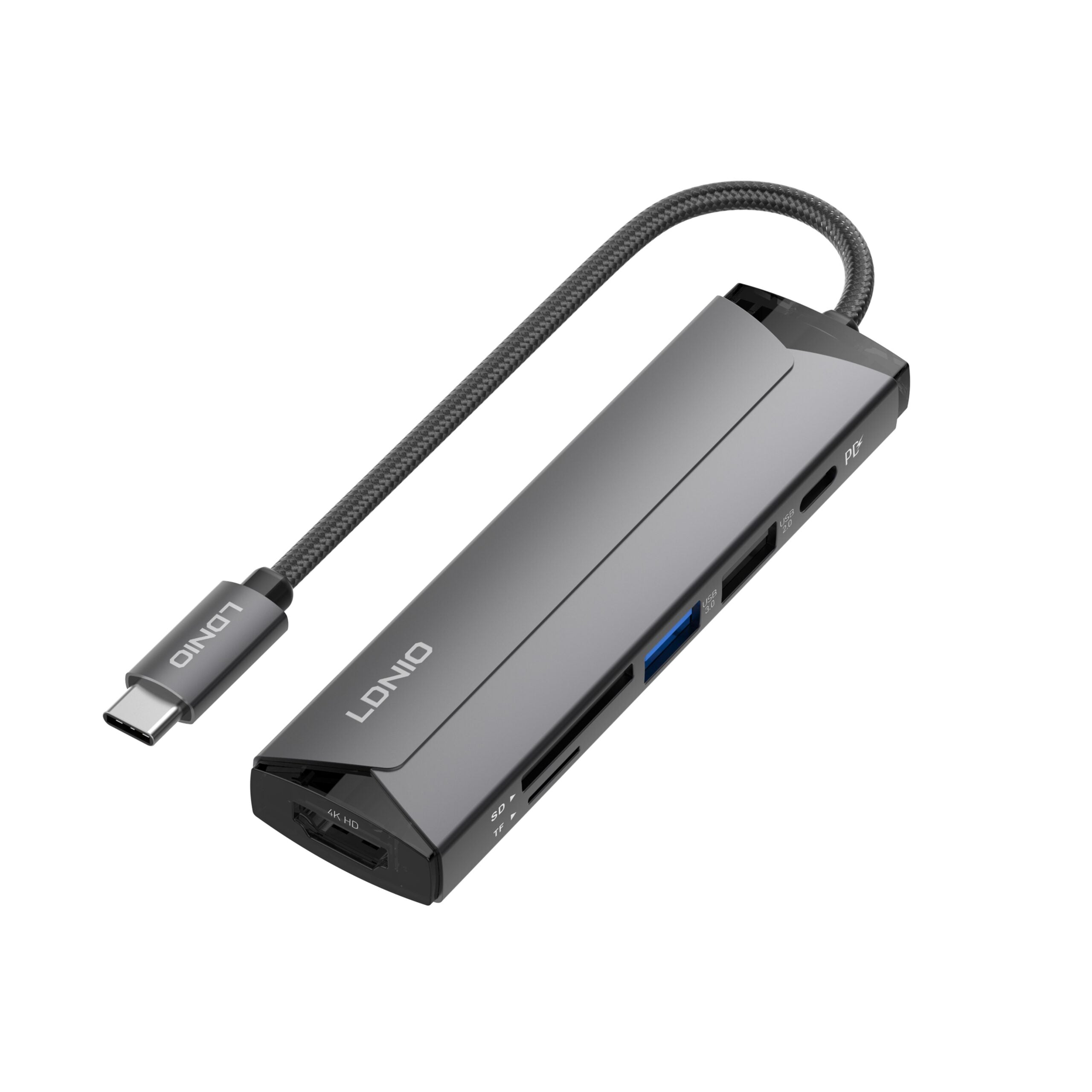 محطة إرساء متعددة الوظائف LDNIO DS-56H بمنفذ USB-C مع شحن PD بقوة 100 واط، منفذ HDMI، USB 2.0، قارئ بطاقات SD وTF، محول Type-C إلى منافذ متعددة لأجهزة اللابتوب، ماك بوك، التابلت وأجهزة USB-C