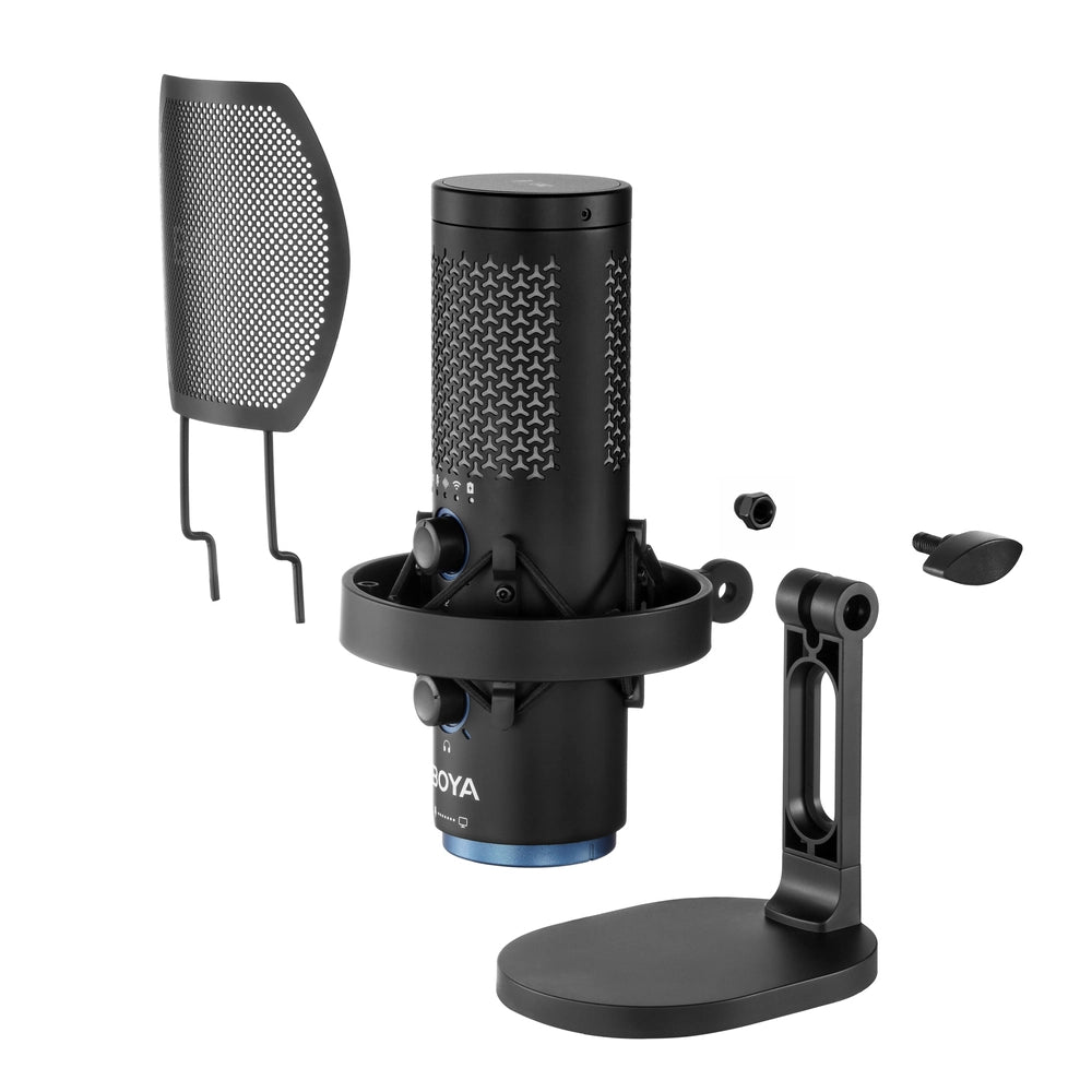BOYA K5 Wireless USB Mic – Dual Mode Wired/Wireless, RGB Lighting, AI Noise Cancellation, Tap-to-Mute