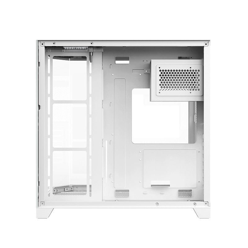 صندوق حاسوب ألعاب Huntkey S970 Max Storm Blizzard Edition، زجاج مقسى ثلاثي الرؤية الكاملة، يدعم ATX/M-ATX/Mini-ITX، حتى 10 مراوح وتبريد سائل 360 مم، مساحة بطاقة رسومات 400 مم (المراوح غير مشمولة)