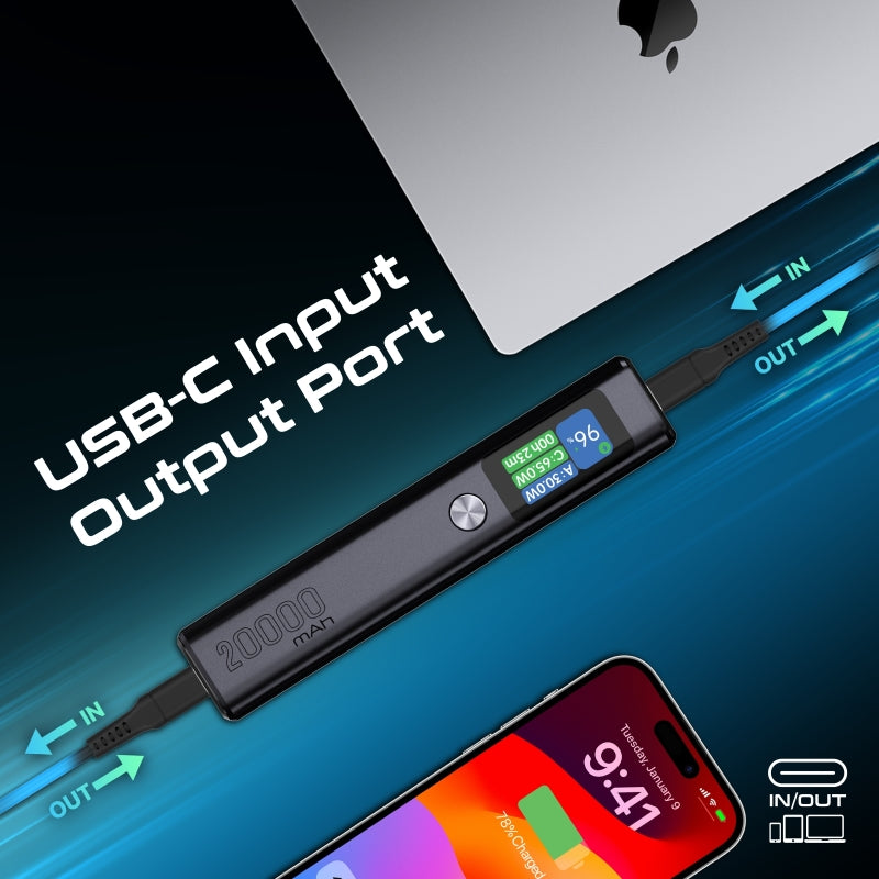 Promate 20,000mAH Power Bank, Super-Slim 130W Power Delivery with Smart TFT LCD Display, Durable Metal Made, Over Charge Protection for USB-C and USB-A Devices.