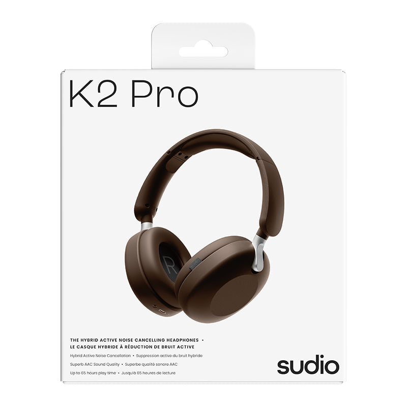 سماعات رأس لاسلكية فوق الأذن Sudio K2 Pro – بنية، إلغاء ضوضاء نشط هجين، مشغلات ديناميكية مقاس 40mm، Bluetooth 5.4، 5 ميكروفونات مدمجة، ما يصل إلى 65 ساعة من وقت التشغيل، شحن USB-C