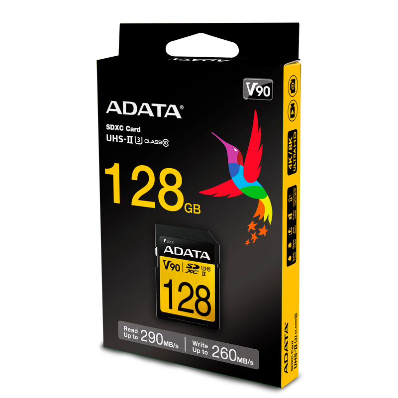 ADATA Premier ONE 128GB SDXC UHS-II U3 Class10 V90 3D NAND 4K 8K Ultra HD 290MB/s SD Card
