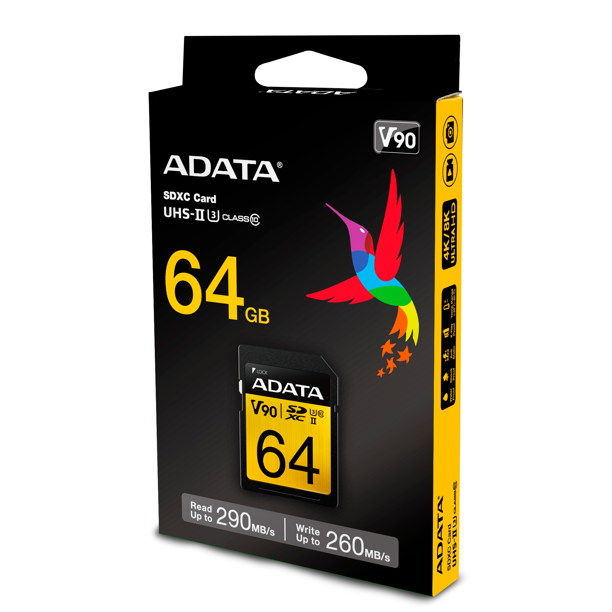 ADATA Premier ONE 64GB SDXC UHS-II U3 Class10 V90 3D NAND 4K 8K Ultra HD 290MB/s SD Card