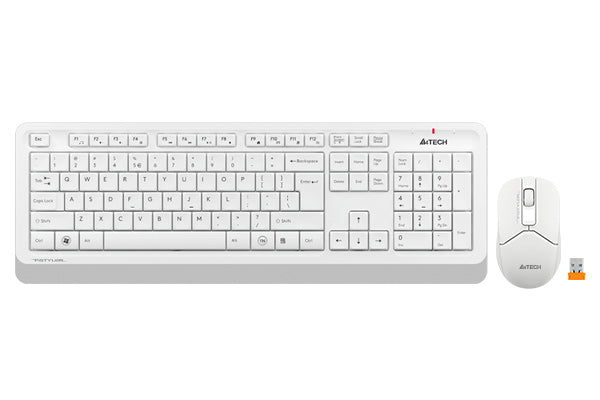 مجموعة لوحة مفاتيح وماوس لاسلكيين A4TECH FG1012 بتردد 2.4GHz، ماوس بصري بدقة 1200 DPI، نطاق 10–15m، 12 مفتاحًا سريعًا للوسائط المتعددة، لوحة مفاتيح مقاومة للرذاذ، مستقبل Nano USB