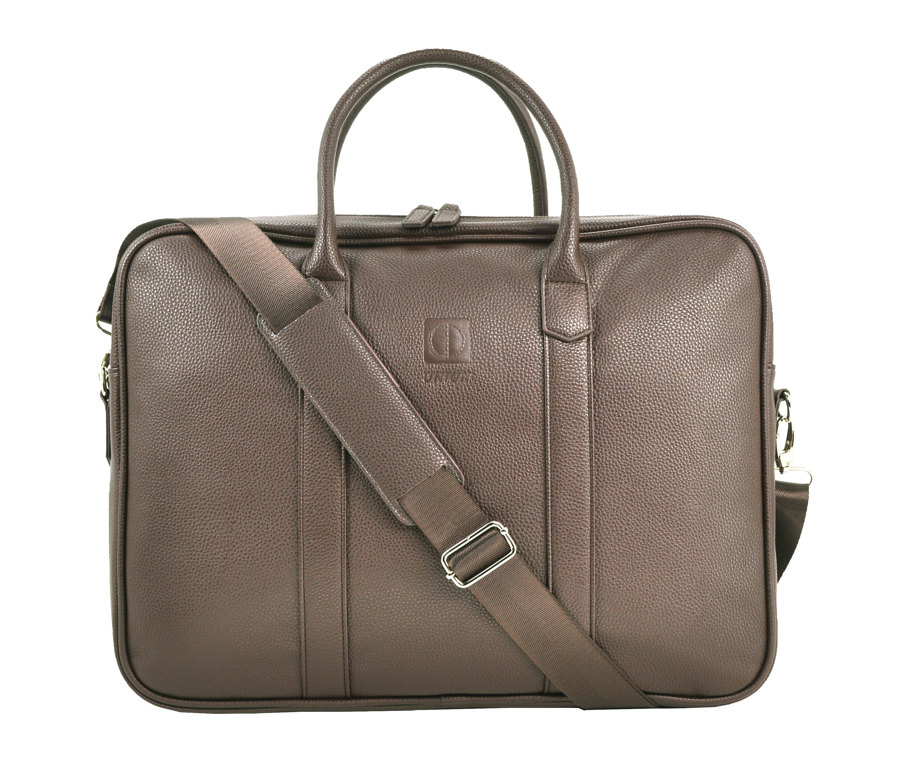 UNION حقيبة لابتوب جلد صناعي مقاس 17.3 بوصة – حقيبة أعمال كبيرة جداً بتصميم متعدد الجيوب - بني قهوة