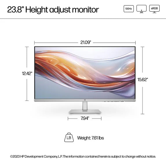 HP Series 5 24″ (23.8″) FHD Height-Adjust IPS Monitor – 100 Hz, 99 % sRGB, 300 cd/m², Eyesafe Certified
