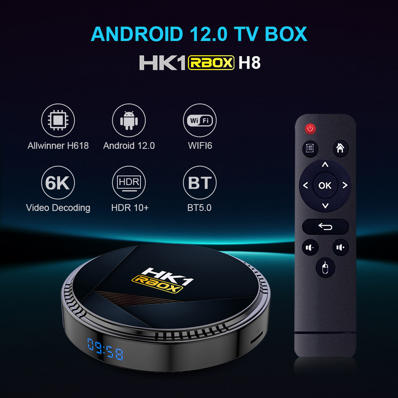 HK1 Pro Smart TV Box Android 10/12, 5G WiFi, Quad-Core, 4K Streaming, Dual USB, HDMI, Ethernet, SD Card Slot
