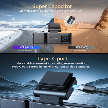 Lingdu C34 7K Triple-Channel Dash Cam – Front 4K, Cabin 2K, Rear 1080P, 5G WiFi, GPS, Parking Mode, WDR, 3.18" IPS Screen, Super Capacitor