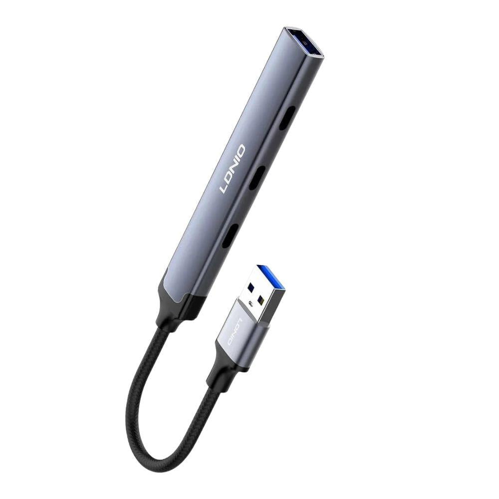 LDNIO DS-74U موزع USB متعدد الوظائف 4 في 1 مع منفذين USB 3.0 وثلاثة منافذ USB-C، نقل بيانات عالي السرعة حتى 5 جيجابت في الثانية، كابل بطول 120 مم، محول متعدد المنافذ لأجهزة الكمبيوتر، اللابتوب والأجهزة المحمولة