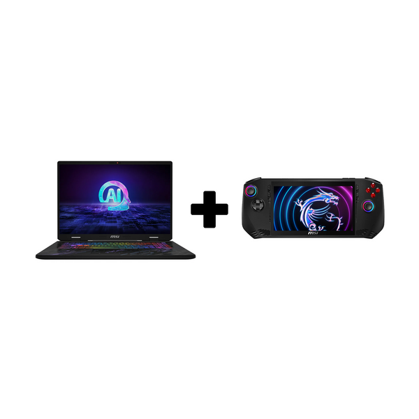 (Msi Pulse 17 AI C1VGKG-068XAE  17” QHD+ 240Hz Laptop - Core Ultra 9 185H - 32GB RAM - 1TB SSD - RTX 4070 8GB - WIN 10 PRO K) With (MSI Claw A1M - 039AE  – 7" FHD IPS, 120Hz, Core Ultra 5 135H, 16GB RAM, 512GB SSD, Intel Arc, Windows 11 Home)